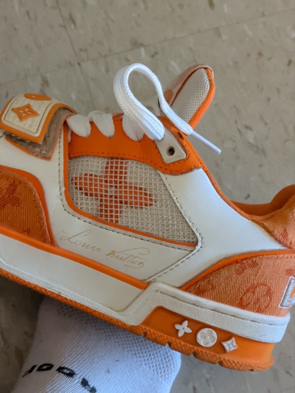 Louis Vuitton Orange and White Men's Low-Top Sneakers - Picture 4 of 10